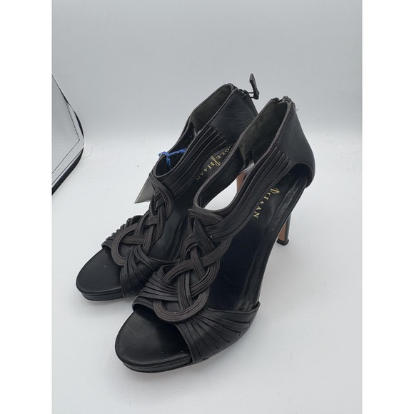 Cole Haan Shoes - Cole Haan Shoes Womens Size‎ 7 Black Leather Strappy Zip Stiletto Heels